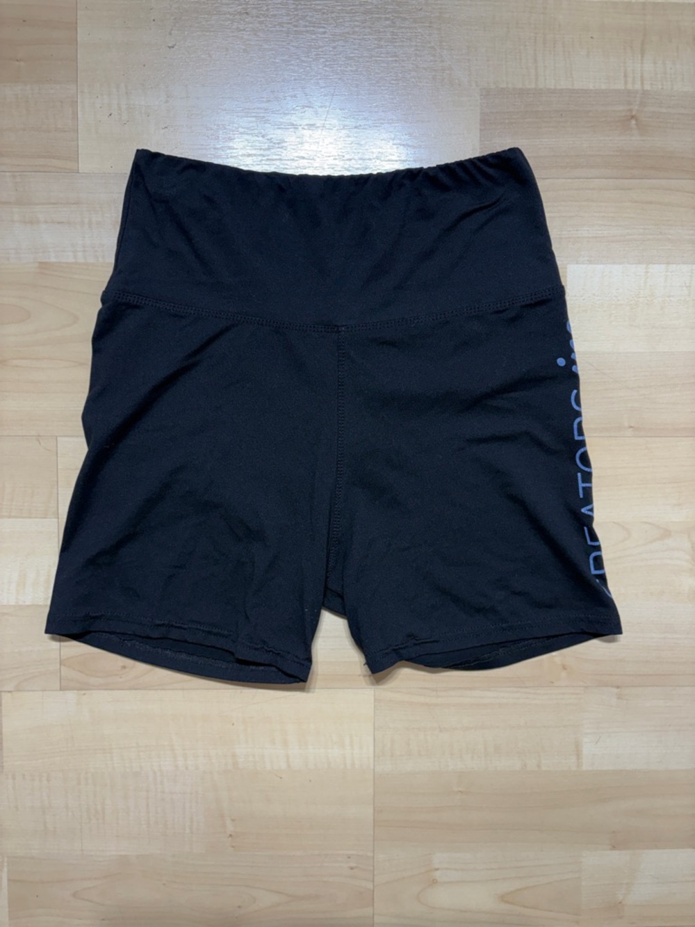 High-Rise Black Bike Shorts with Side Text Detail